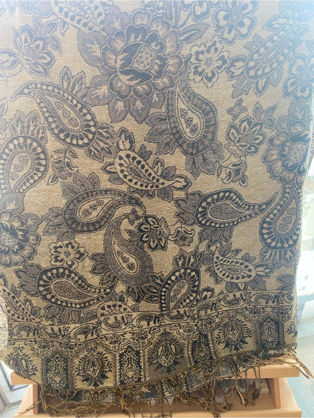 Forever 21 Beige and Gray Paisley Fringe Wrap Scarf